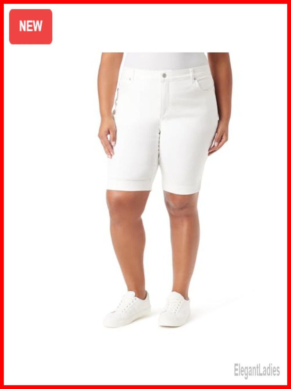 High Rise Bermuda Shorts for Women Plus Size Cotton Stretch Knee Length